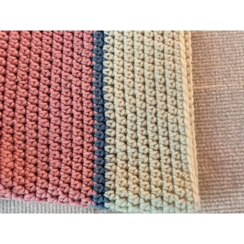 Vintage Handmade Crochet Pillow Case Cover Pink Cream Boho Cushion Sham 19x33